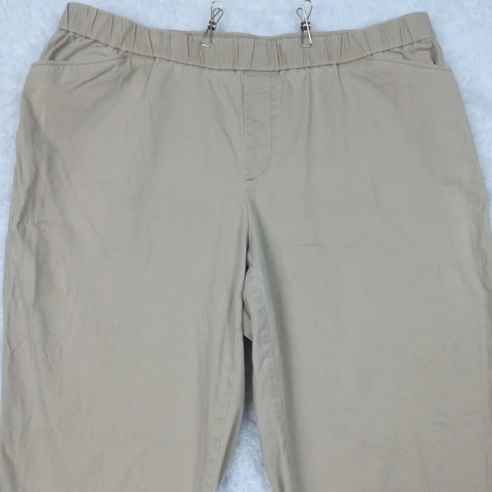 Lands End Womens Pants Capri Mid Rise Beige Pull On Elastic Waistband Plus 20W